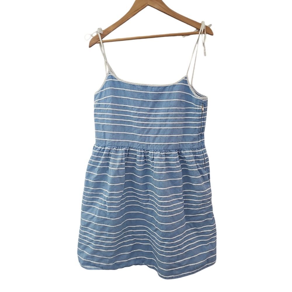 Gap 100% Linen Striped Mini Dress Women’s 10 Blue White Coastal Summer